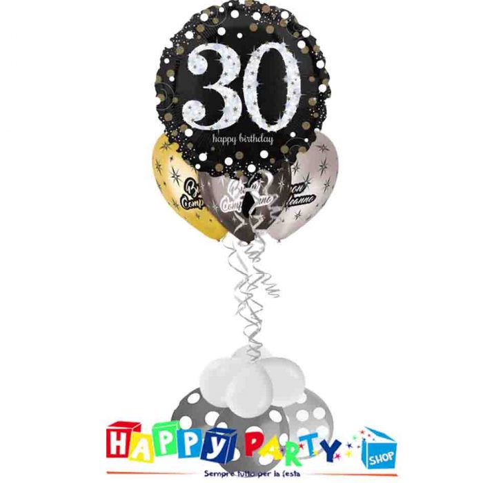 Composizione Palloncino Mylar e 3 Palloncini in Lattice gonfiati ad elio Numero 30