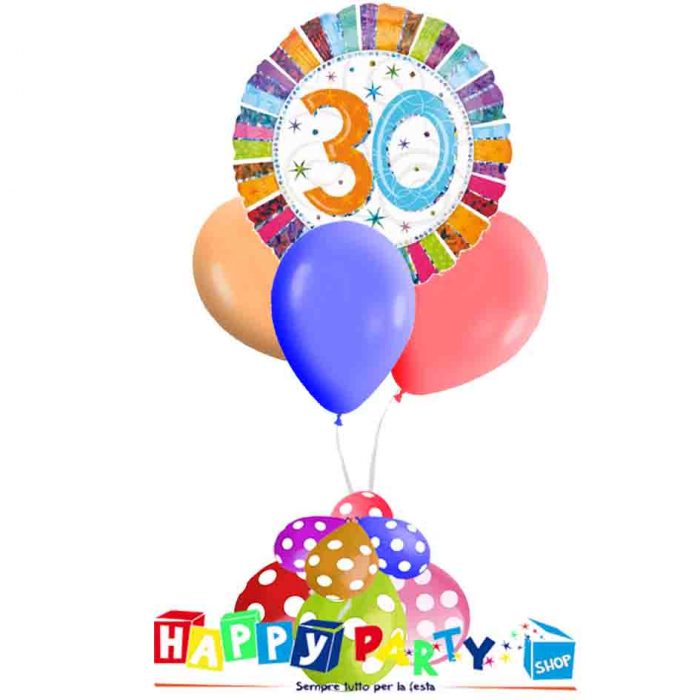 Composizione Palloncino Mylar e 3 Palloncini in Lattice gonfiati ad elio Numero 30 - immagine 3
