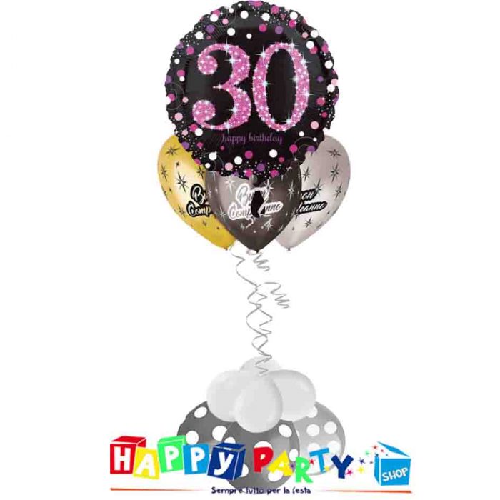 Composizione Palloncino Mylar e 3 Palloncini in Lattice gonfiati ad elio Numero 30 - immagine 2