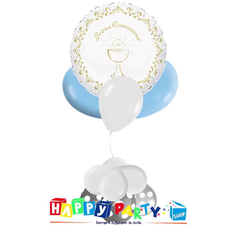 Composizione Palloncino Mylar e 3 Palloncini gonfiati ad elio Comunione *  Happy Party Shop *