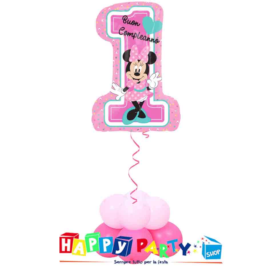 Composizione Palloncino primo Compleanno Rosa Minnie Numero Grande * Happy  Party Shop *