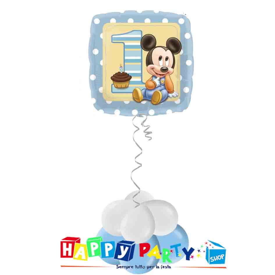 Composizione Palloncino primo Compleanno Azzurro Topolino Baby