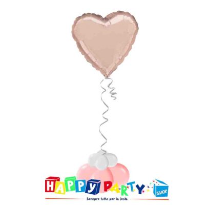 Composizione Palloncino Mylar Cuore Rosa gold 45cm