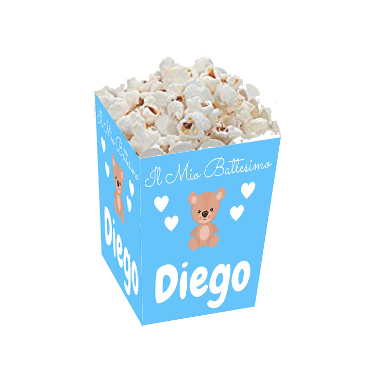 Kit Contenitori Popcorn Personalizzati Battesimo Azzurro