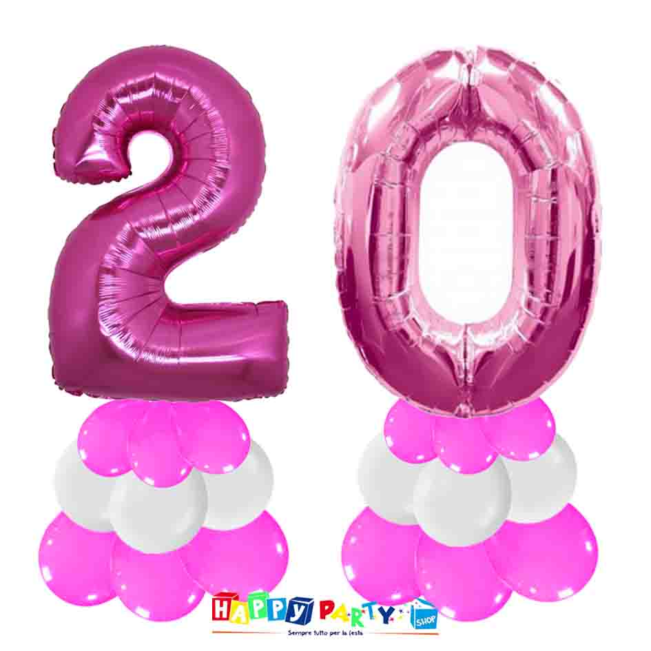 centrotavola palloncini numeri mylar 20 anni fuxia