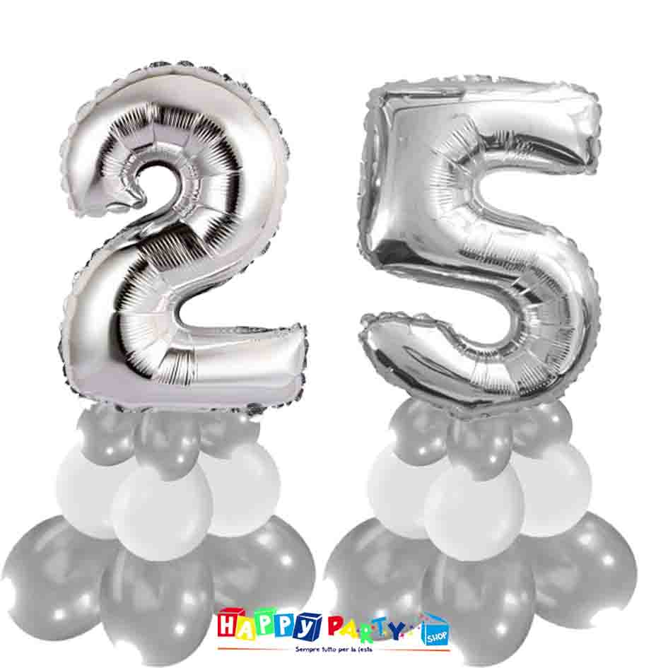 Composizione Centrotavola Palloncini 25 anni 30cm * Happy Party Shop *