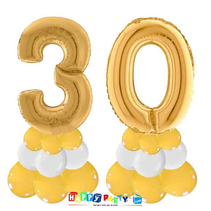 centrotavola palloncini numeri mylar 30 anni oro