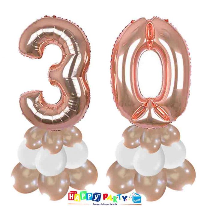 centrotavola palloncini numeri mylar 30 anni rosa gold