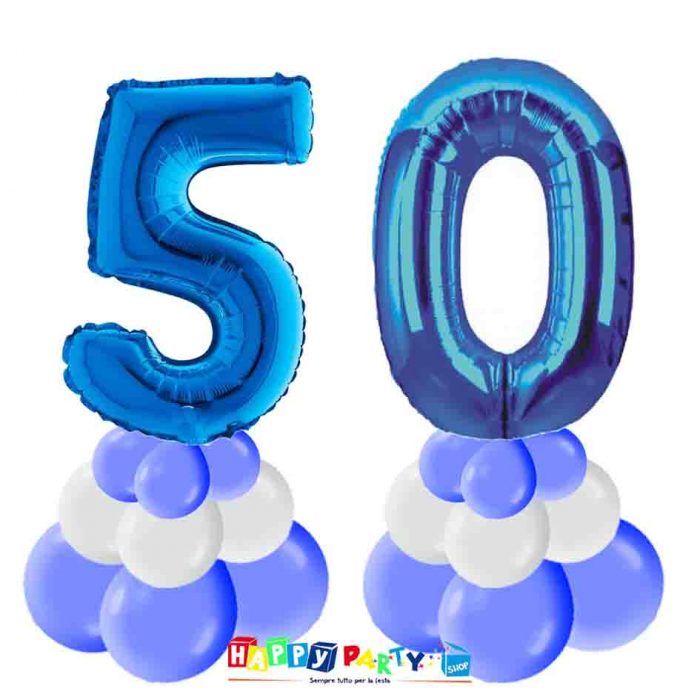 centrotavola palloncini numeri mylar 50 anni blu