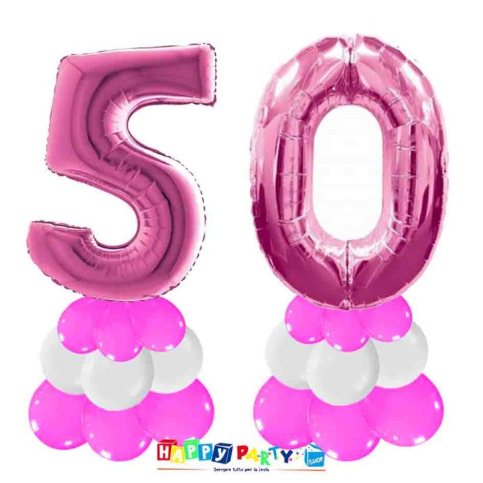 centrotavola palloncini numeri mylar 50 anni fuxia