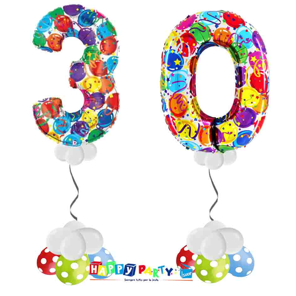 Composizione 2 Palloncini Numeri Grandi 100cm 30 Anni * Happy Party Shop *