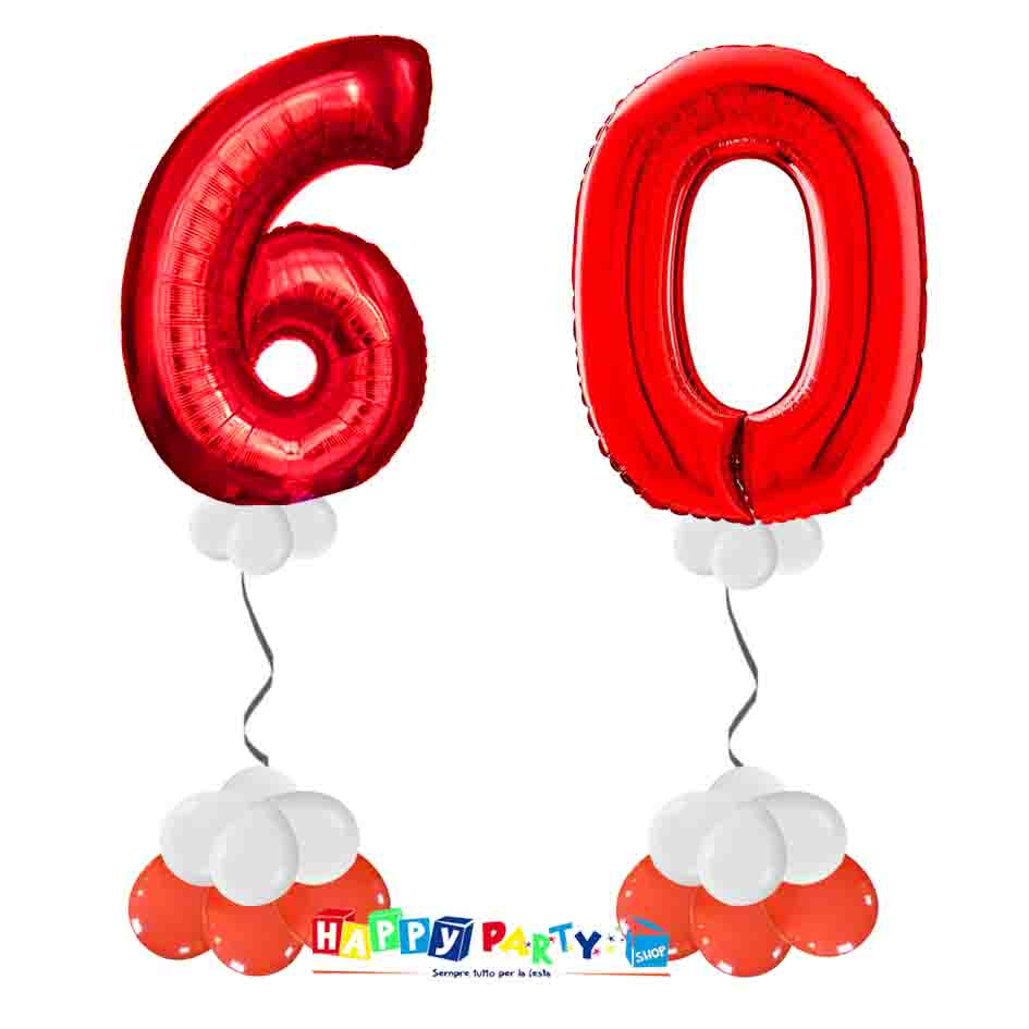 Composizione 2 Palloncini Numeri Grandi 100cm 60 Anni * Happy Party Shop *