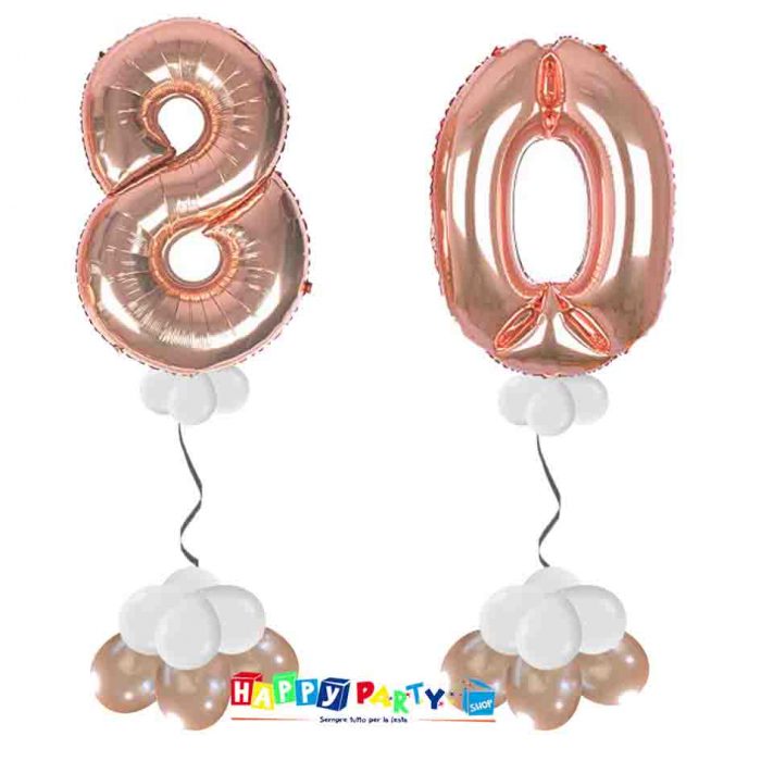 palloncini BASE da terra numeri 100cm 80 anni rosa gold