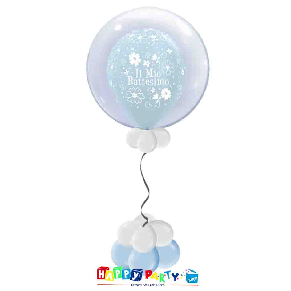 Composizione Palloncino Bubble Battesimo Azzurro * Happy Party Shop *