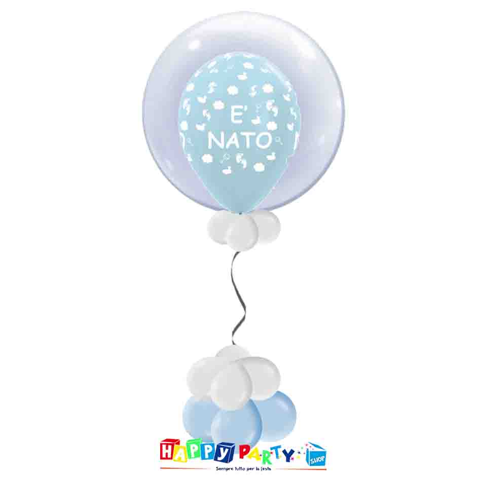 Composizione Palloncino Bubble Nascita Bimbo Azzurro