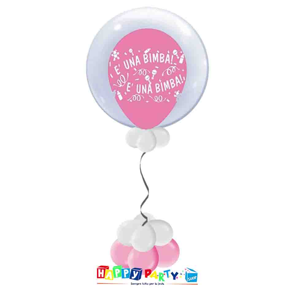 Composizione Palloncino Bubble Nascita Bimba rosa * Happy Party Shop *