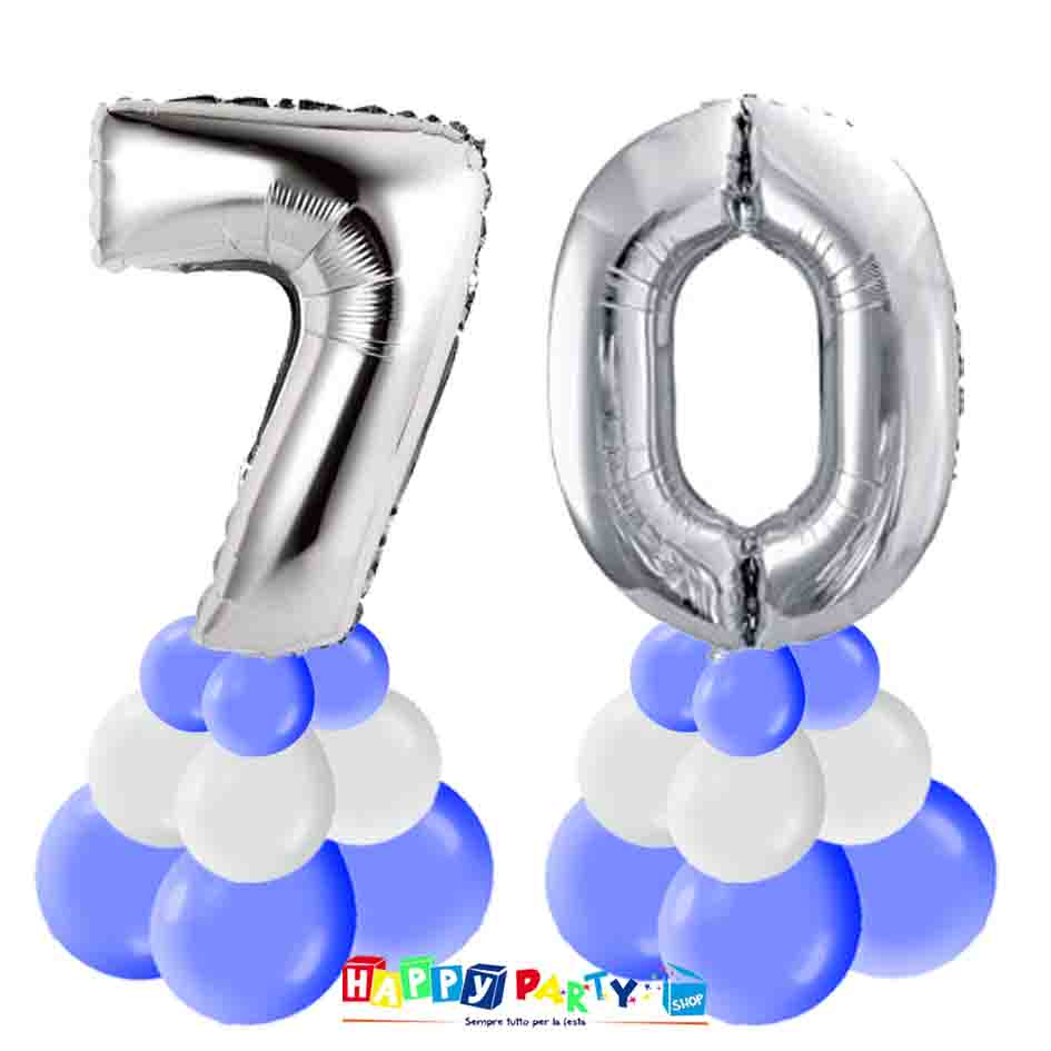 Decorazioni per il 70 compleanno bianco & argento per uomo palloncini  numerici da 40, striscione, tende foil, palloncini, pom poms 70 regalo  forniture per feste -  Italia