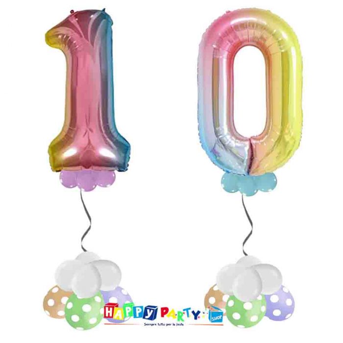 palloncini BASE da terra numeri 100cm 10 anni arcobaleno