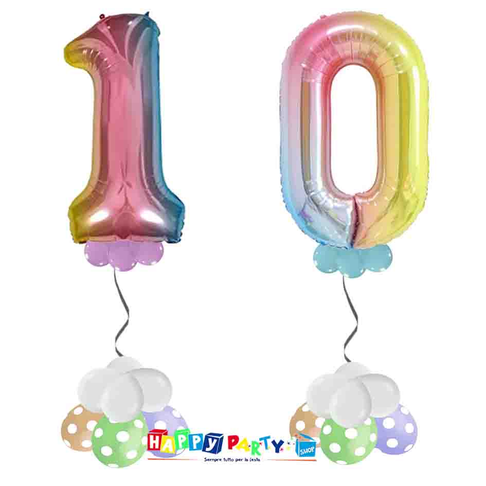 Composizione 2 Palloncini Numeri Grandi 100cm 10 Anni * Happy Party Shop *