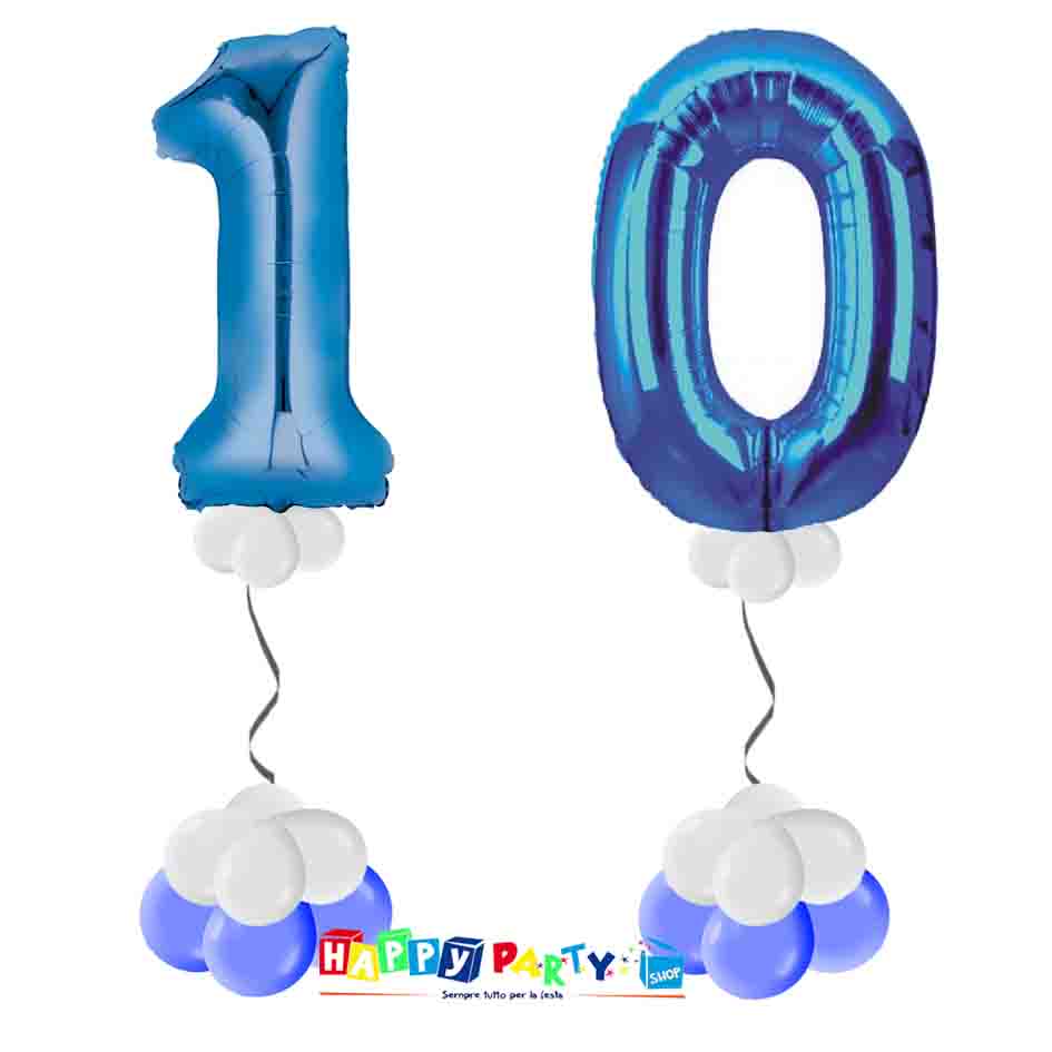 Composizione 2 Palloncini Numeri Grandi 100cm 10 Anni * Happy Party Shop *