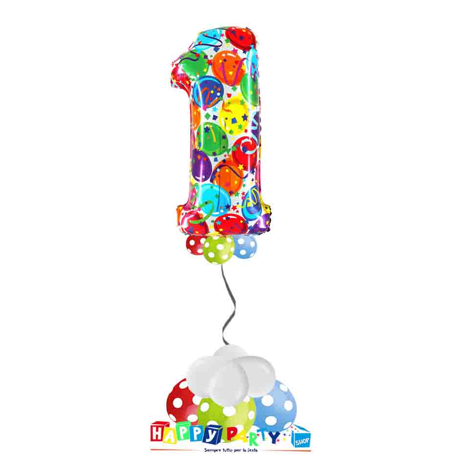 Composizione Palloncino Numero Grande 100cm mylar 1 anno * Happy