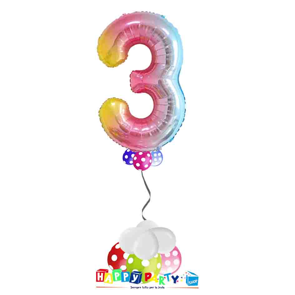 Composizione Palloncino Numero Grande 3 anni * Happy Party Shop *