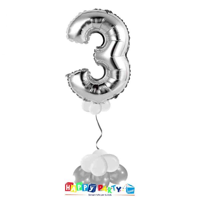 palloncini base da terra numeri singoli mylar 3 anni argento