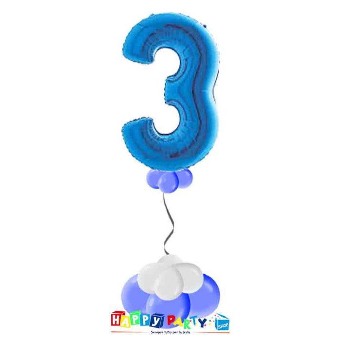palloncini base da terra numeri singoli mylar 3 anni blu