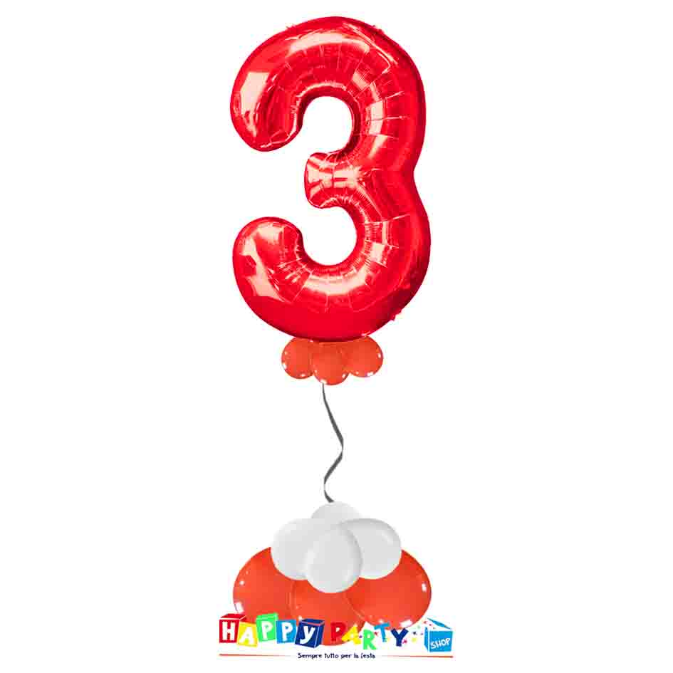 Palloncini Mylar Numero 3 Con Base Di Sostegno