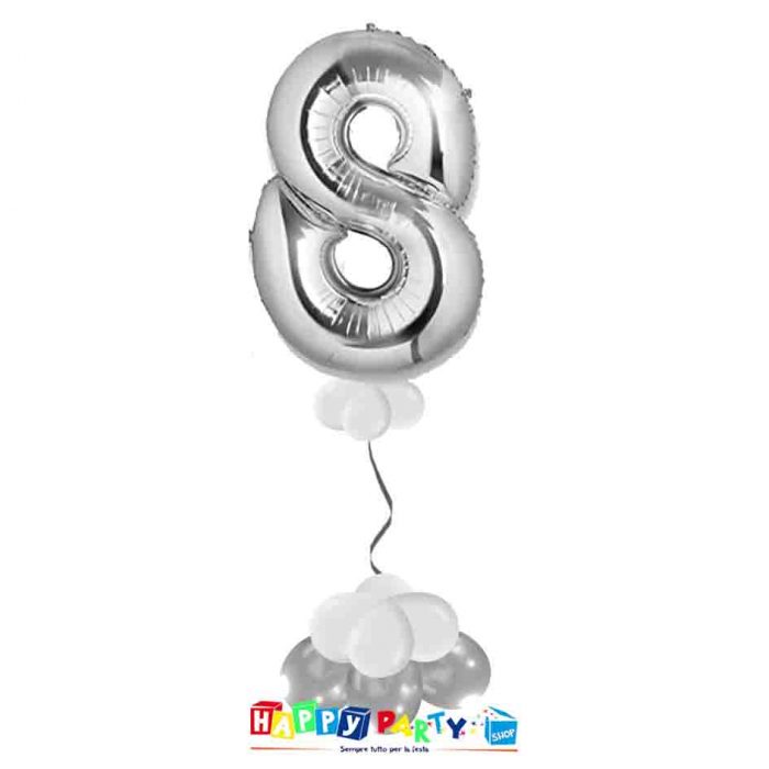 palloncini base da terra numeri singoli mylar 8 anni argento