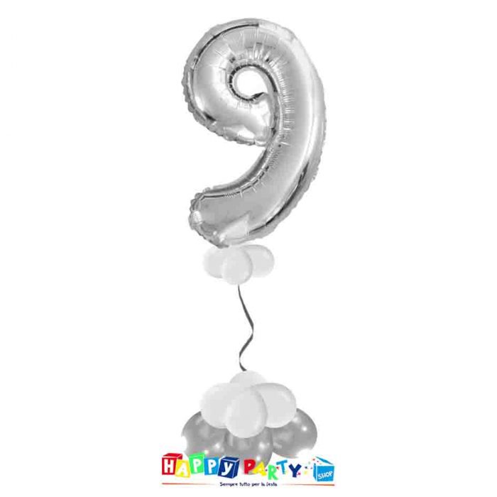 palloncini base da terra numeri singoli mylar 9 anni argento