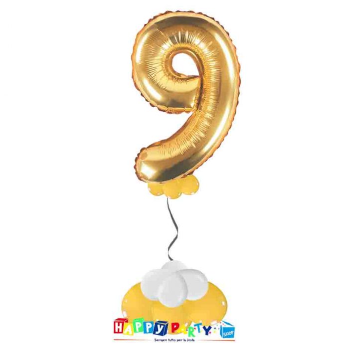 palloncini base da terra numeri singoli mylar 9 anni oro