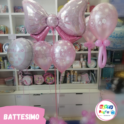 allestimento palloncini battesimo rosa