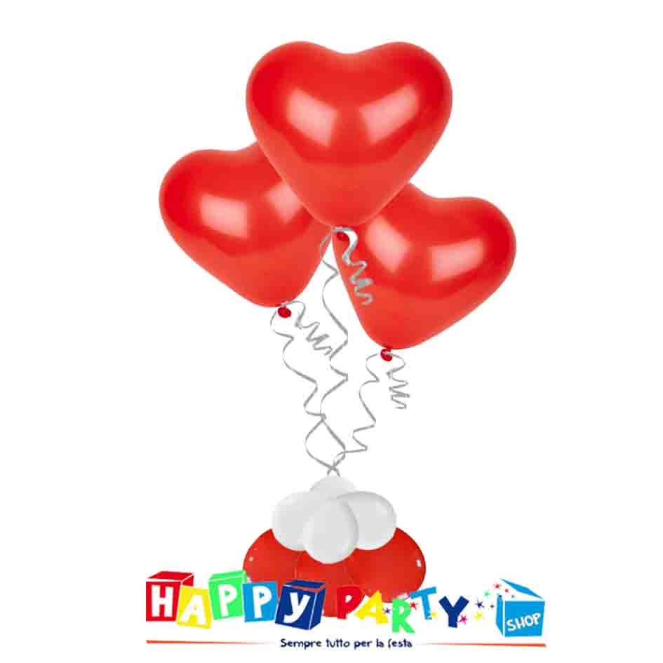 Composizione 3 Palloncini lattice Cuori Rossi 28cm * Happy Party Shop *