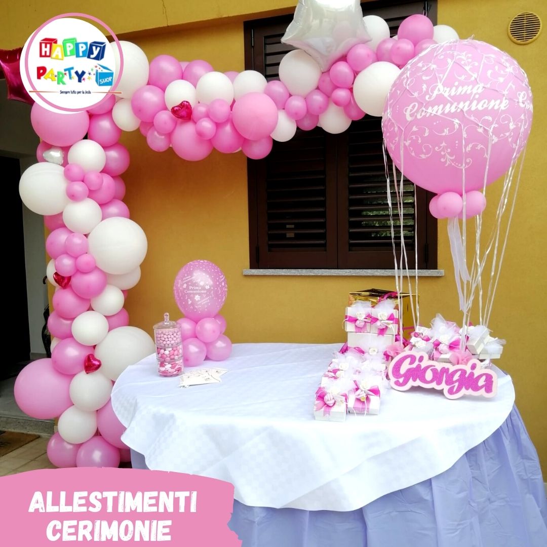 Allestimento special palloncini arco organico e mongolfiera comunione